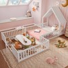 Twin/Full Kids House Floor Bed, Double Twin Floor Bed Frame with Door & Full-Length Guardrails - ModernLuxe - 2 of 4