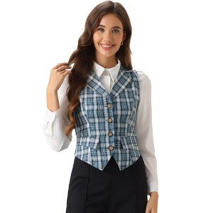 INSPIRE CHIC Women's Plaid Vintage Notched Lapel Collar Single Breasted Waistcoat Vest - 1 of 4