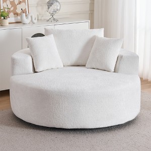 Round Chenille 360° Swivel Barrel Chair with Fluffy Cushion, Space-Saving and Modern Sleeper for Living Room - 1 of 4