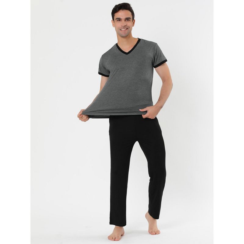 Lars Amadeus Men's Cotton Short Sleeves V Neck Top Bottoms Lounge Sleep Pajamas Sets, 3 of 6