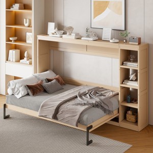 Wooden Murphy Bed With Bookshelf,Wall Bed With 3 Storage Racks,Wall Bed Murphy Bed -Maison Boucle - 1 of 4