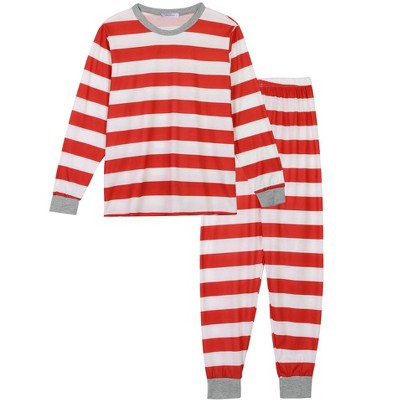 cheibear Striped Winter Xmas Christmas Family Matching Sleepwear Set Red-Stripes