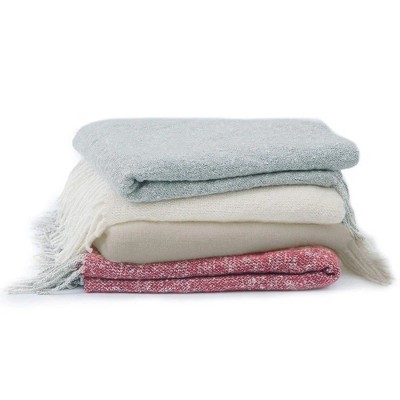 Ultra Soft Gray Wool Knitted Throw Blanket with Fringe