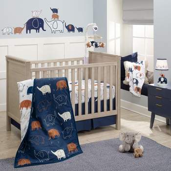 Lambs & Ivy Playful Elephant Blue/White Cotton 3-Piece Baby Crib Bedding Set