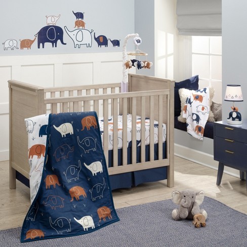 Lambs Ivy Playful Elephant Blue white Cotton 3 piece Baby Crib Bedding Set Target