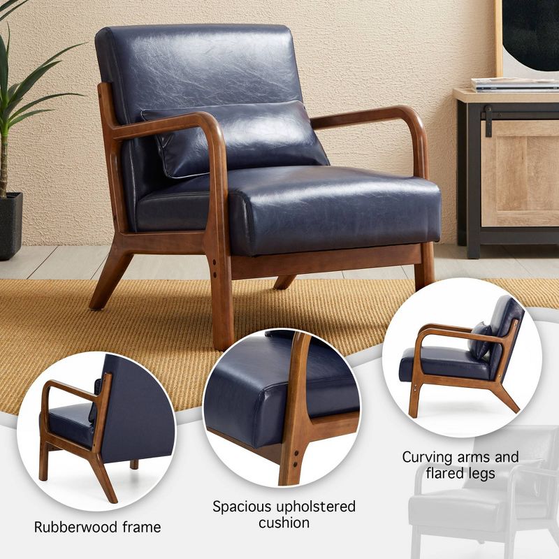 Mid-Century Modern Leatherette Arm Accent Chair Walnut Rubberwood Frame - Glitzhome, 5 of 10