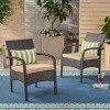 Outdoor PE Rattan Dining Chairs Set Of 2,Fabric Upholstered Dining Chair With Iron Frame,Rattan Patio Lounge Armrests Chair-Coolbibila - 3 of 4