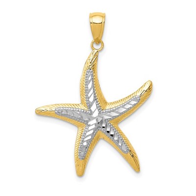 Black Bow Jewelry 14k Yellow Gold and White Rhodium 25mm Two Tone Starfish Pendant