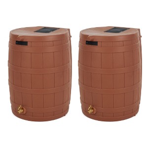 Good Ideas Rain Wizard 50 Gallon Plastic Outdoor Home Rain Barrel Water Storage Collector with Brass Spigot and Flat Back Design, Terra Cotta (2 Pack) - 1 of 4