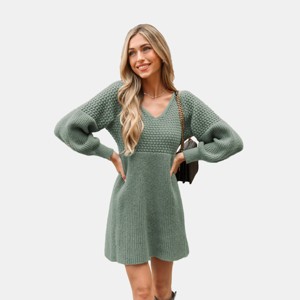 Women's Honeycomb Knit V-Neck Mini Sweater Dress - Cupshe - 1 of 4