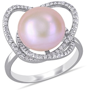 EVERLY JEWELRY | Sterling Silver 0.9 CT TGW Cubic Zirconia And 11.5-12 mm Pink Freshwater Cultured Fashion Pearl Ring - 1 of 4
