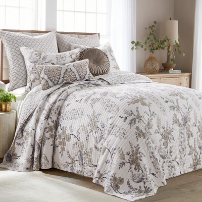 Gray Twin Cotton Reversible Bedspread Set with Channel Embellishment