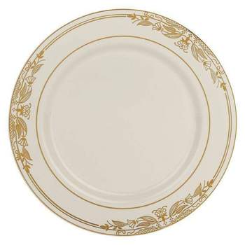 Smarty Had A Party 10.25" Ivory with Gold Harmony Rim Plastic Dinner Plates (120 plates)