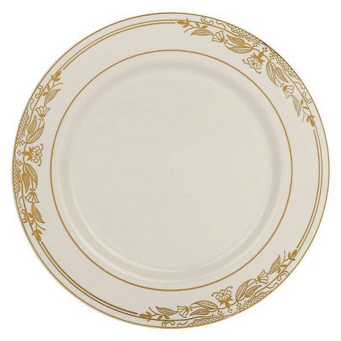 Smarty Had A Party 10.25" Ivory with Gold Harmony Rim Plastic Dinner Plates (120 plates) - image 1 of 4