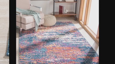 Ivory and Orange Abstract Square Synthetic Area Rug