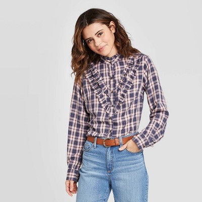 plaid ruffle shirt