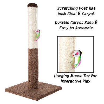 24.5" Brown Sisal and Carpet Cat Scratching Post with Toy