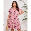 Plus Size Women's Dress Floral V Neck Casual Dress Button Down Pocket Mini Dress - 2 of 4