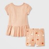 Baby Girls' 2pc Smiling Pumpkin Peplum T-Shirt and Bike Shorts Set - Cat & Jack™ Peach Orange - 2 of 4