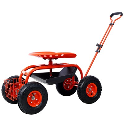 DOMETOUR Rolling Garden Scooter Garden Cart Seat with Wheels and Tool Tray, 360 Swivel Seat,Red---refurbished