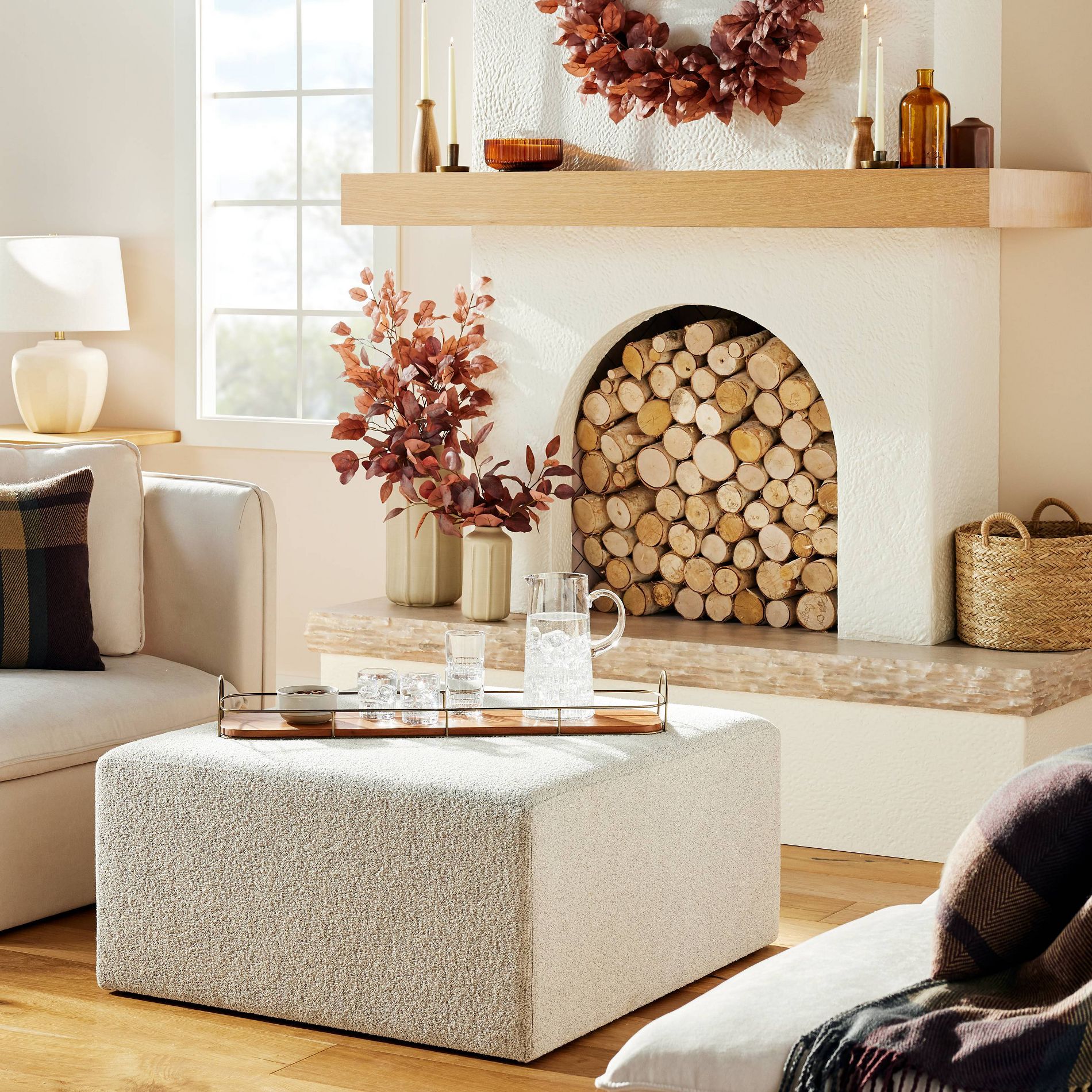 Boucle Upholstered Square Cocktail Ottoman - Oatmeal - Hearth & Hand™ with Magnolia: Textured Fabric, Padded Comfort