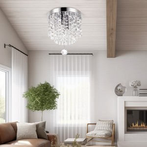 YANSUN 9 in. 2-Light Modern Crystal Kitchen Chandelier Ceiling Light,Chrome Crystal Raindrop Flush Mount for Hallway, Bedroom - 1 of 1