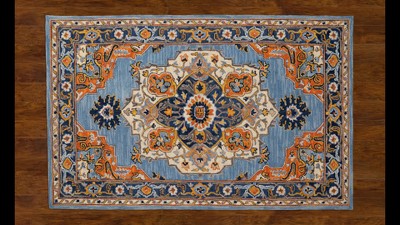 Navy and Pink Hand Tufted Wool Runner Rug