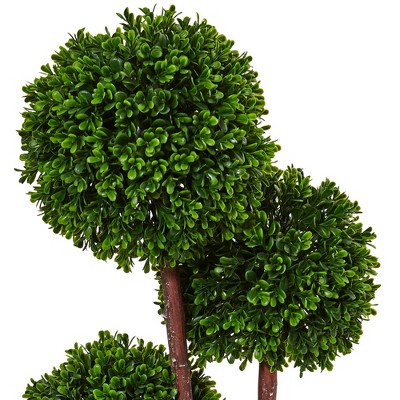 40" Green Silk and Plastic Boxwood Topiary Tree in Black Pot