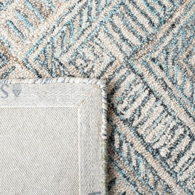 Turquoise and Beige Hand-Tufted Wool Geometric 4' x 6' Area Rug