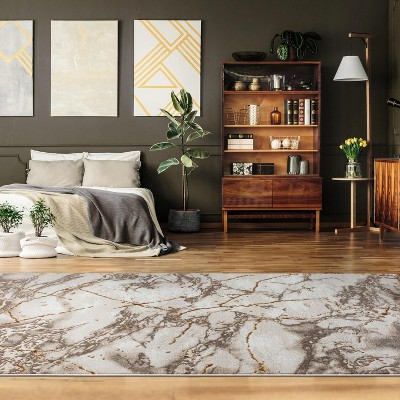 Beige and Gold Abstract Marble 9' x 12' Area Rug