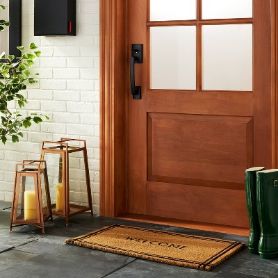 18&#34;x30&#34; Border Stripe Welcome Coir Doormat Tan/Black - Hearth &#38; Hand&#8482; with Magnolia