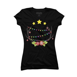 Junior's Design By Humans Christmas Deer By Reivchan T-Shirt - 1 of 3