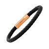 Steeltime Men's black braided leather bracelet with stainless steel magnet clasp. Color Options: Gold, Rose - 2 of 4