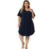 Agnes Orinda Women's Plus Size Solid V Neck Short Sleeve Lace Trim Hem Nightgowns - 3 of 4
