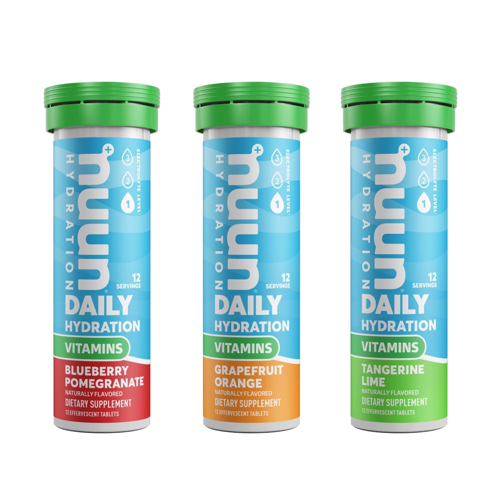 nuun Hydration Vitamins Drink Vegan Tabs - Blueberry Pomegranate, Tangerine Lime & Grapefruit Orange - 12ct/3pk