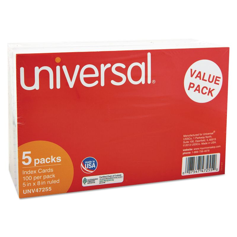 UNIVERSAL Ruled Index Cards 5 x 8 White 500/Pack 47255, 3 of 7