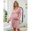 Maternity Dress Lantern Sleeve Ruffle Drawstring Waist Baby Shower Midi Dress Photoshoot - 3 of 4