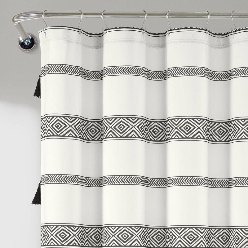 72&#34;x72&#34; Ava Boho Striped Tassel Yarn Dyed Eco-Friendly Recycled Cotton Shower Curtain Black/White - Lush D&#233;cor, 3 of 6