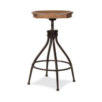 Worland Adjustable Brown Metal and Wood Swivel Bar Stool
