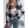 Women's  Flannel Plaid Cropped Shacket Jacket Fashion Blazers Shirt Coat Tops - 2 of 4