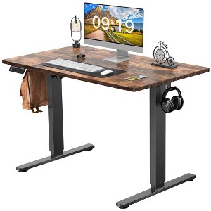 40 x 24 inch Electric Adjustment Desk with Hook, 2 Rear End Wiring Holes, Adjustable Height Desk, Home Office Computer Desk, Sit Stand Up Desk Brown - 1 of 4