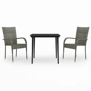vidaXL Patio Dining Set 3 Piece Garden Outdoor Lawn Yard Terrace Balcony Dining Dinner Table and Chair Seat Seating Furniture Gray and Black - 1 of 4