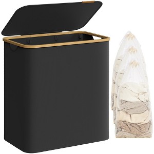 SONGMICS Laundry Hamper with Lid 3-Section Large Laundry Basket Removable Mesh Liner Bamboo Handles Collapsible - 1 of 4