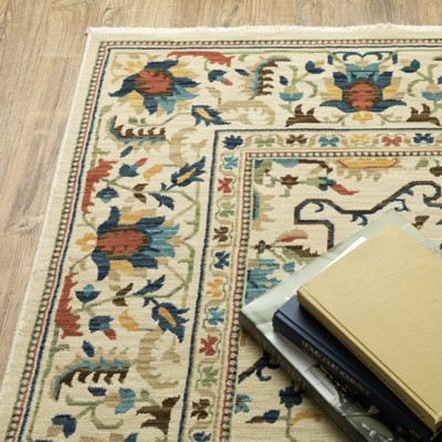 Ivory and Multicolor Synthetic Floral Motif Area Rug