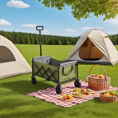 Lightweight Heavy Duty Folding Beach Wagon, Portable Utility Cart with Wheels for Camping, Grocery, Garden - ModernLuxe