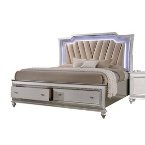 Queen Kaitlyn Bed with LED Headboard Faux Leather/Champagne - Acme Furniture: Glam Style, Storage Drawers, No Box Spring Needed - 1 of 4