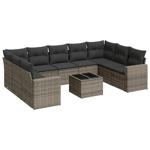 vidaXL 10 Piece Patio Sofa Set with Cushions - Gray With Table - 1 of 4