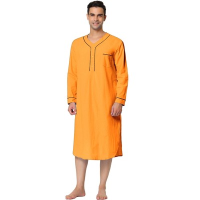 Lars Amadeus Men's Cotton Long Sleeves Chest Pocket Henley One Piece Nightgown