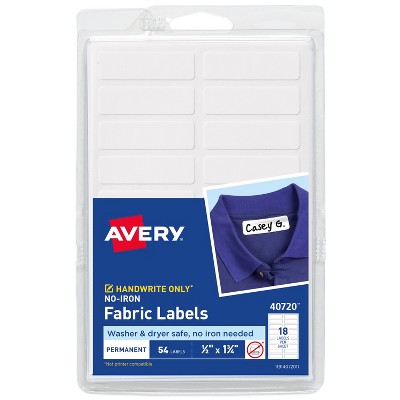 Avery 54ct No Iron Labels: Multipurpose Clothing Name Tags, Polyester, White, 1.75" x 0.5"