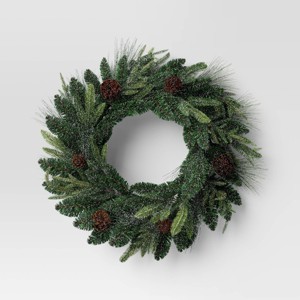 24" Christmas Unlit Icy/Glitter Pinecones Mixed Green Wreath - Wondershop™ - 1 of 3